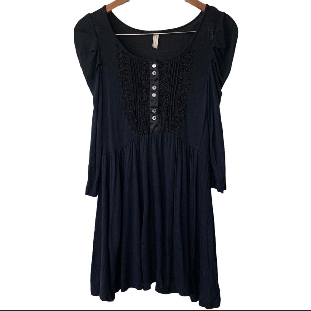Free People Embroidered Button Up Blouse Women’s Small Petite S/P Black